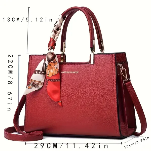 Elegante bolso de mano rojo con detalles florales - Gran capacidad - Image 3