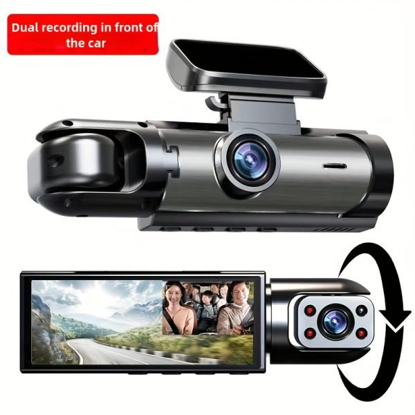 Cámara de coche dual 1080P - Grabadora de video con lente dual para frente y habitación con pantalla IPS de 8,03 pulgadas, DVR de ángulo amplio, visión nocturna infrarroja, montaje adhesivo, batería de litio, 30 FPS, perfecta para grabaciones en movimiento, electrónica de coche | Cámara de coche moderna | Cámaras montadas adhesivamente