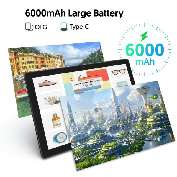 Tableta Android 15 de 10,1" con teclado, ratón y estilográfico - 3GB de RAM, 64GB de ROM + 1TB de almacenamiento expandible, procesador de 4 núcleos, pantalla táctil IPS de 1280x800, altavoces dobles, cámara de 8MP + 2MP, batería de 6000mAh de larga duración, ideal para trabajo en la oficina, viajes y estudios - Negro, tableta de oficina | Diseño de tableta elegante | Batería duradera, tableta Android, tableta, Pad - Image 7