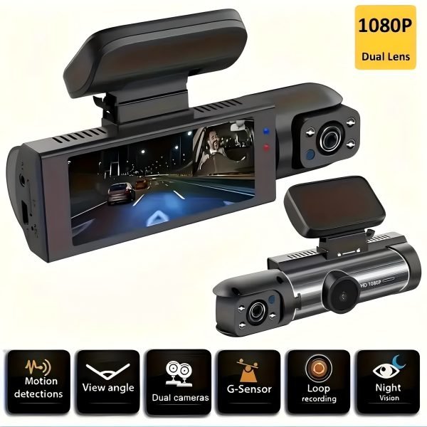 Cámara de coche dual 1080P - Grabadora de video con lente dual para frente y habitación con pantalla IPS de 8,03 pulgadas, DVR de ángulo amplio, visión nocturna infrarroja, montaje adhesivo, batería de litio, 30 FPS, perfecta para grabaciones en movimiento, electrónica de coche | Cámara de coche moderna | Cámaras montadas adhesivamente - Image 3