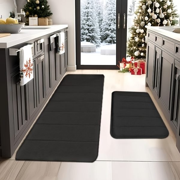 Juego de Alfombrillas de Terciopelo Coral a Rayas de Dos Piezas, Combinación Grande con Almohadilla Absorbente, Colores Disponibles: Gris Oscuro, Gris Claro, , Diseño Elegante Rectangular - Image 5