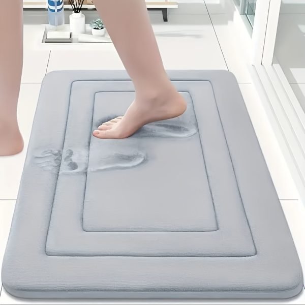 1 pieza de alfombrilla de baño de espuma de memoria vintage - Absorbente, antideslizante, alfombrilla de cocina con diseño floral en gris, beige y azul - Alfombrilla cómoda para estar de pie para sala de estar, dormitorio, baño, lavandería y oficina - Lavable en máquina, suave y duradera, alfombrilla de baño - Image 5