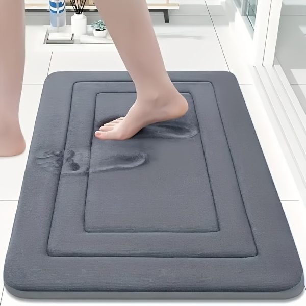1 pieza de alfombrilla de baño de espuma de memoria vintage - Absorbente, antideslizante, alfombrilla de cocina con diseño floral en gris, beige y azul - Alfombrilla cómoda para estar de pie para sala de estar, dormitorio, baño, lavandería y oficina - Lavable en máquina, suave y duradera, alfombrilla de baño - Image 3
