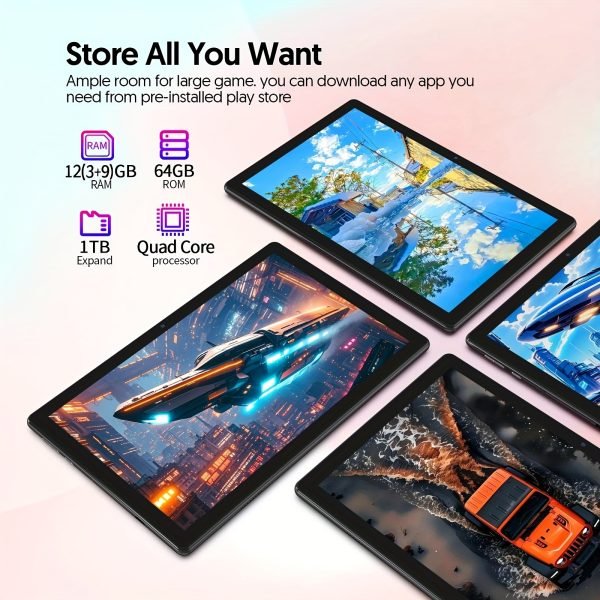 Tableta Android 15 de 10,1" con teclado, ratón y estilográfico - 3GB de RAM, 64GB de ROM + 1TB de almacenamiento expandible, procesador de 4 núcleos, pantalla táctil IPS de 1280x800, altavoces dobles, cámara de 8MP + 2MP, batería de 6000mAh de larga duración, ideal para trabajo en la oficina, viajes y estudios - Negro, tableta de oficina | Diseño de tableta elegante | Batería duradera, tableta Android, tableta, Pad - Image 6