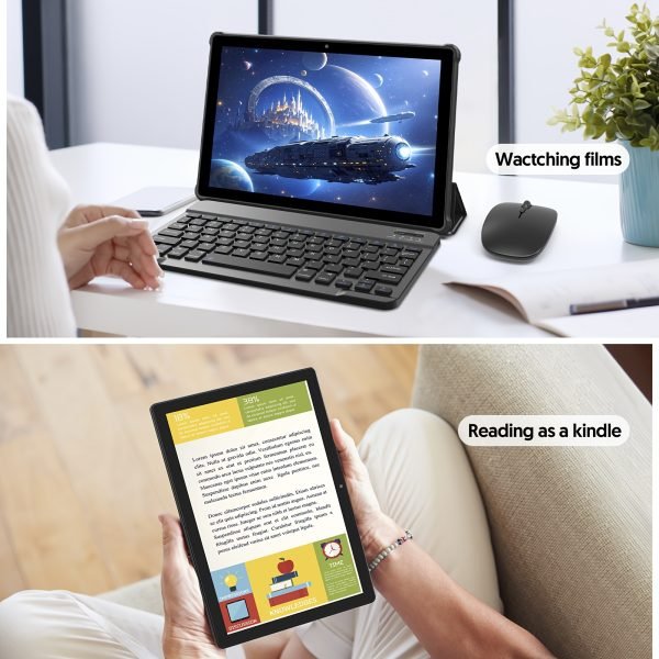 Tableta Android 15 de 10,1" con teclado, ratón y estilográfico - 3GB de RAM, 64GB de ROM + 1TB de almacenamiento expandible, procesador de 4 núcleos, pantalla táctil IPS de 1280x800, altavoces dobles, cámara de 8MP + 2MP, batería de 6000mAh de larga duración, ideal para trabajo en la oficina, viajes y estudios - Negro, tableta de oficina | Diseño de tableta elegante | Batería duradera, tableta Android, tableta, Pad - Image 9