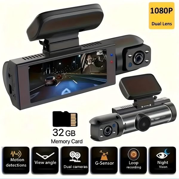 Cámara de coche dual 1080P - Grabadora de video con lente dual para frente y habitación con pantalla IPS de 8,03 pulgadas, DVR de ángulo amplio, visión nocturna infrarroja, montaje adhesivo, batería de litio, 30 FPS, perfecta para grabaciones en movimiento, electrónica de coche | Cámara de coche moderna | Cámaras montadas adhesivamente - Image 5